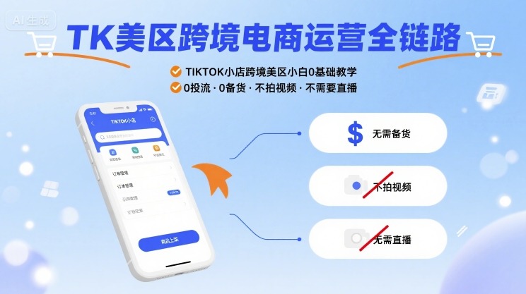 TK美区跨境电商运营全链路，TIKTOK小店跨境美区小白0基础教学，0投流0备货不拍视频不需要直播-九九网创