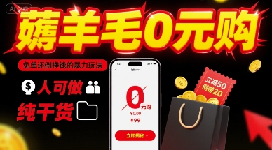 薅羊毛0元购，免单还倒挣钱的暴力玩法，人人可做，纯干货-九九网创