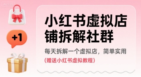 小红书虚拟店铺拆解社群，每天拆解一个虚拟店，简单实用(赠送小红书虚拟教程)-九九网创