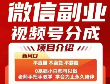 微信副业视频号分成，不直播 不卖货 不露脸，三五分钟即可完成一条作，每日收益几十、几张不等-九九网创