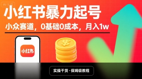 小红书暴力起号，小众赛道，0基础0成本，月入1w-九九网创