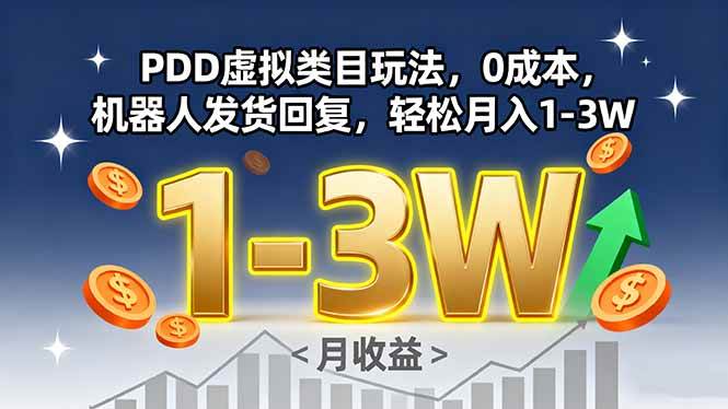 （15968期）PDD虚拟类目玩法，0成本，机器人发货回复，轻松月入1-3W-九九网创