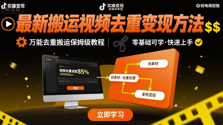 最新搬运视频去重变现方法，万能去重搬运保姆级教程-九九网创