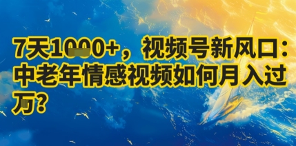 7天收益1k+，视频号新风口：中老年情感视频如何月入过W?-九九网创