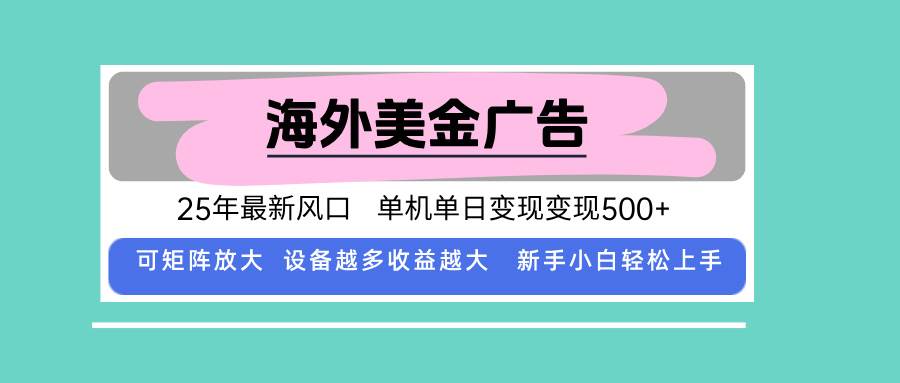 （15902期）最新海外广告美金，全自动挂机，单机单日500+，可矩阵放大，新手小白轻…-九九网创
