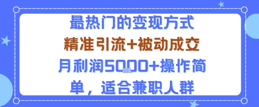 小众赛道玩法：当下最热门的变现方式，精准引流+被动成交月利润5k+操作简单，适合兼职人群-九九网创