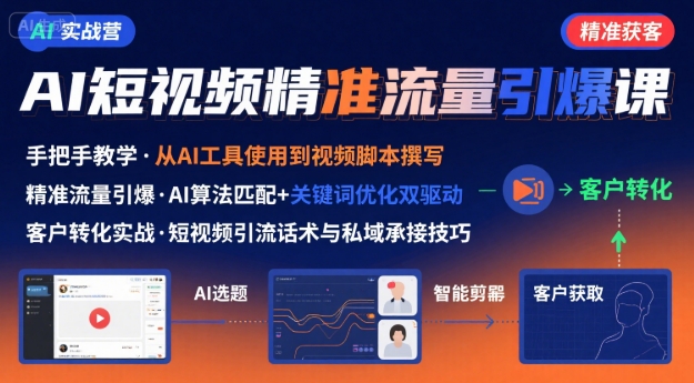 AI+短视频引爆精准客户实战营，手把手教你引爆Ai短视频精准流量-九九网创