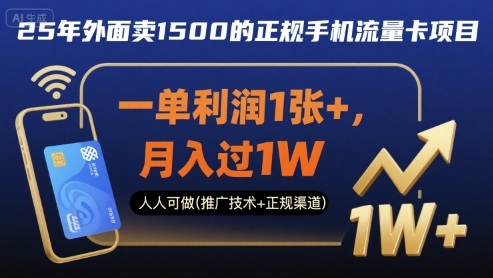 25年外面卖1500的正规手机流量卡项目，一单利润1张+，月入过1W，人人可做(推广技术+正规渠道)【揭秘】-九九网创
