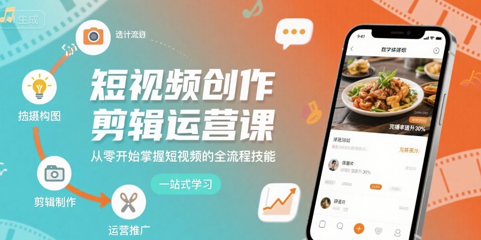 短视频创作剪辑运营课，从零开始掌握短视频的全流程技能-九九网创