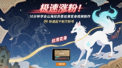 极速涨粉！10分钟学会山海经异兽丝滑变身视频制作，快速起千粉万粉号-九九网创
