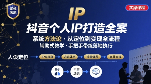 抖音个人IP系统落地实操大课，实操课程，辅助落地-九九网创