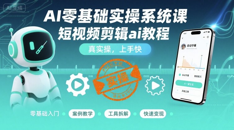 AI零基础实操系统课，短视频剪辑ai教程，真实操，上手快-九九网创