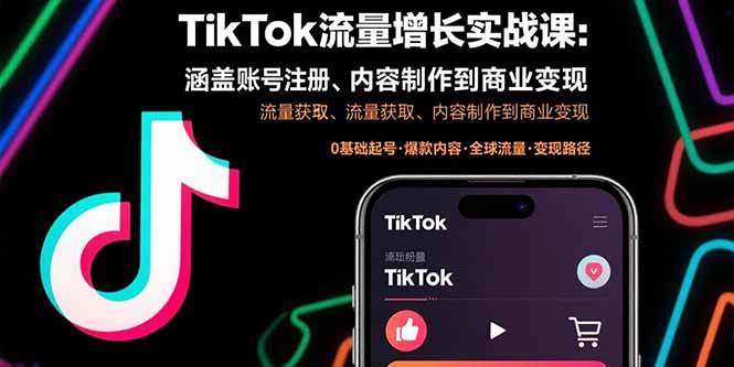 （15791期）TikTok流量增长实战课：涵盖账号注册、流量获取、内容制作到商业变现-九九网创