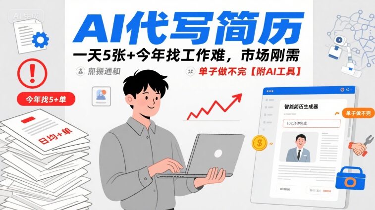 AI代写简历，一天5张+今年找工作难，市场刚需，单子做不完【附AI工具】-九九网创